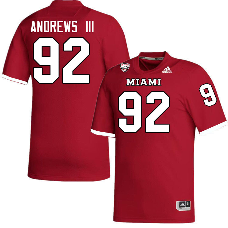 Miami University Redhawks #92 Roosevelt Andrews III College Football Jerseys Stitched-Red